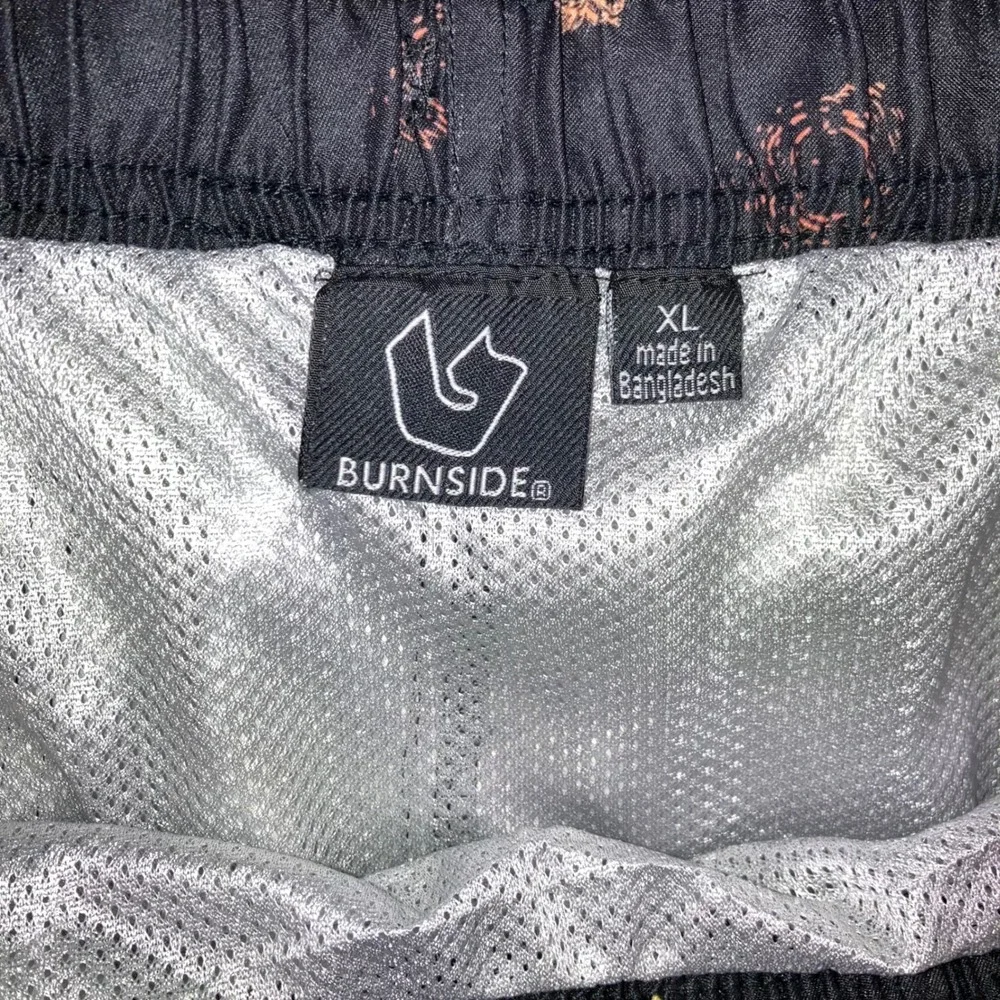 Burnside Swim‎ Trunks Men XL Black Lined Tropical Palm Tree Print Elastic Waist